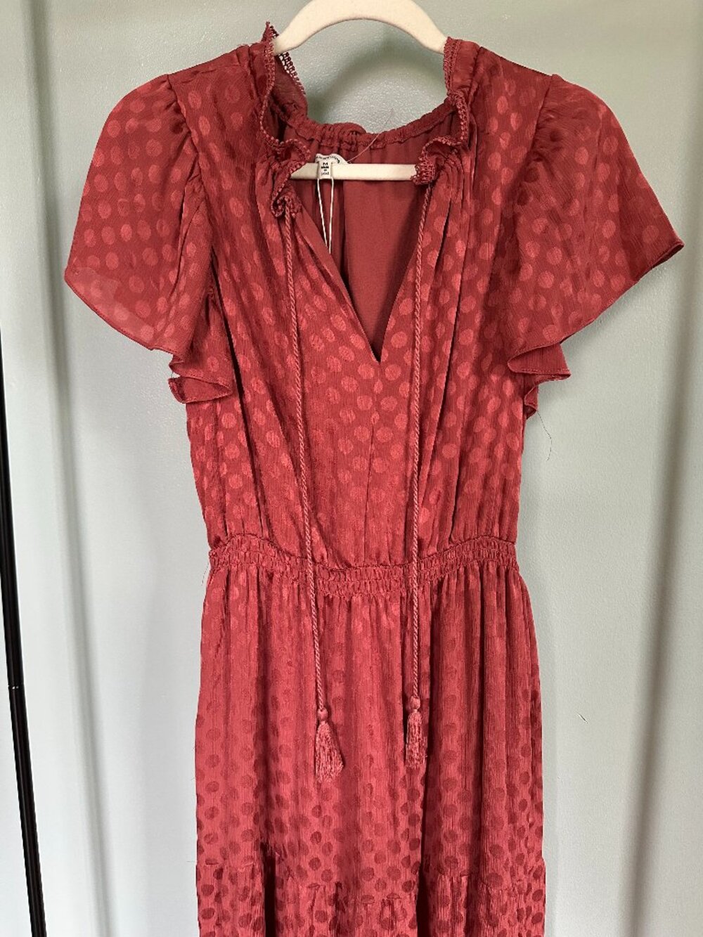 NWT Max Studio Polka Dot Tiered Flutter Sleeve Maxi Dress Medium - Picture 2 of 8